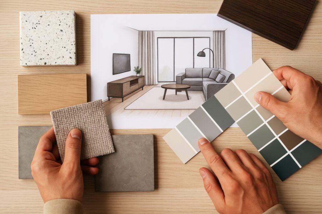 Hände wählen Farben und Materialien für Raumdesign | Garderoben
