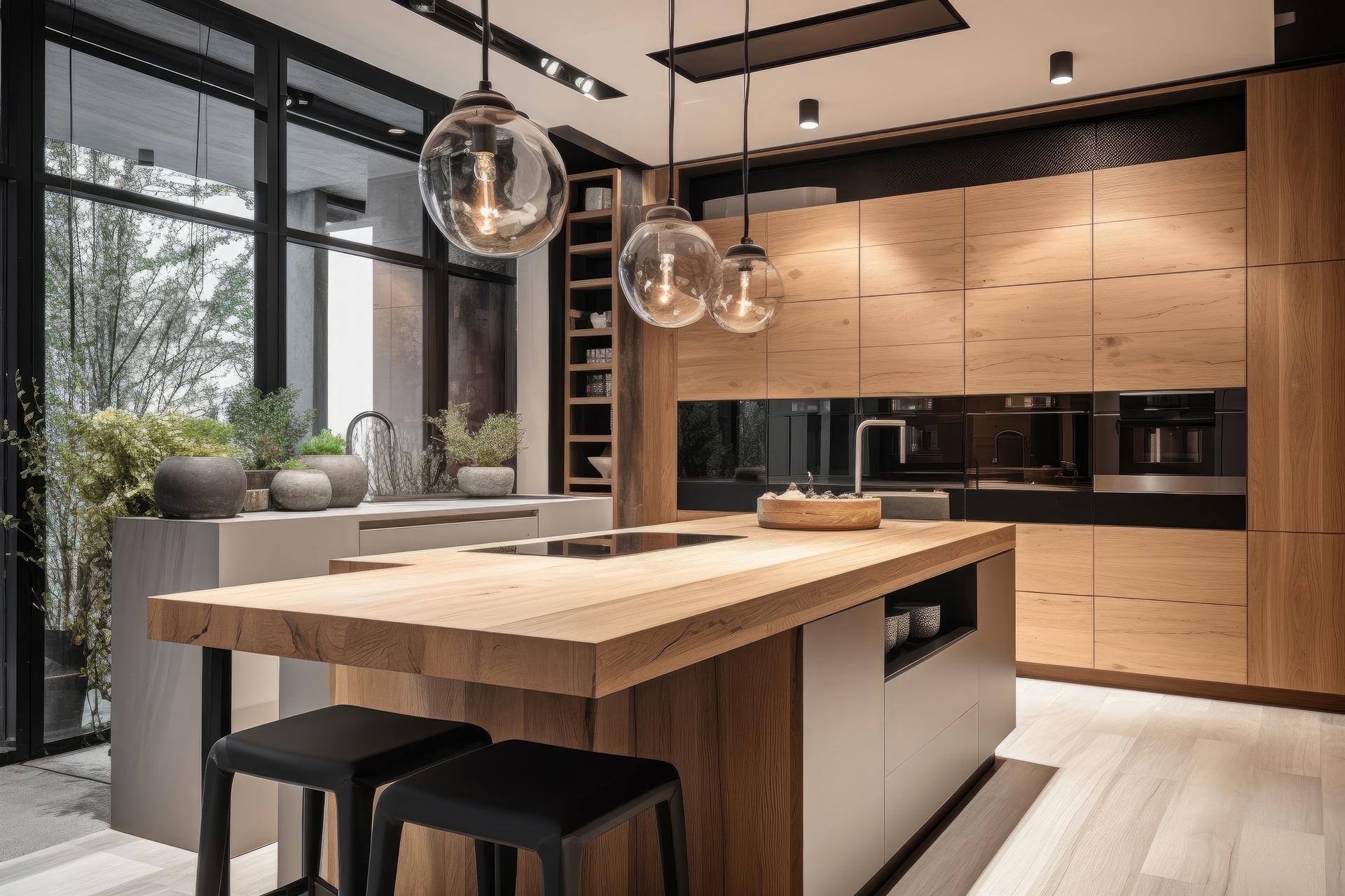 Moderne Küche mit Holzfronten und Lichtkonzept | Garderoben